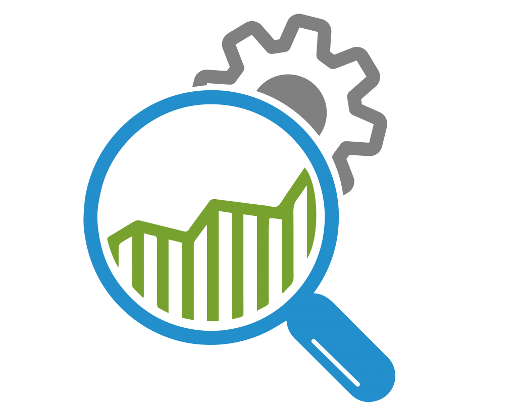 Magnifying glass over an expense report with a gear to represent the workings of detecting data