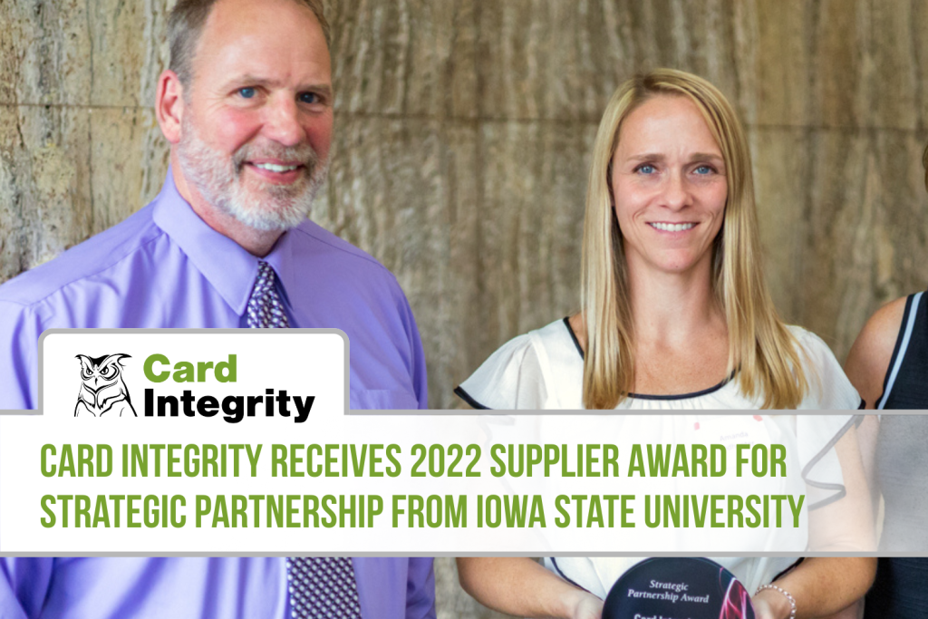 Card Integrity accepts 2022 Strategic Partnership Award from Iowa State University Procurement Services