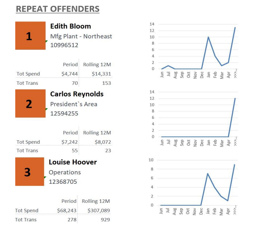 Visualized data of red flags that repeat offenders set off within a procurement program.