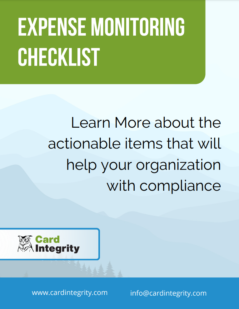 The front cover of Card Integrity's Expense Monitoring Checklist.
