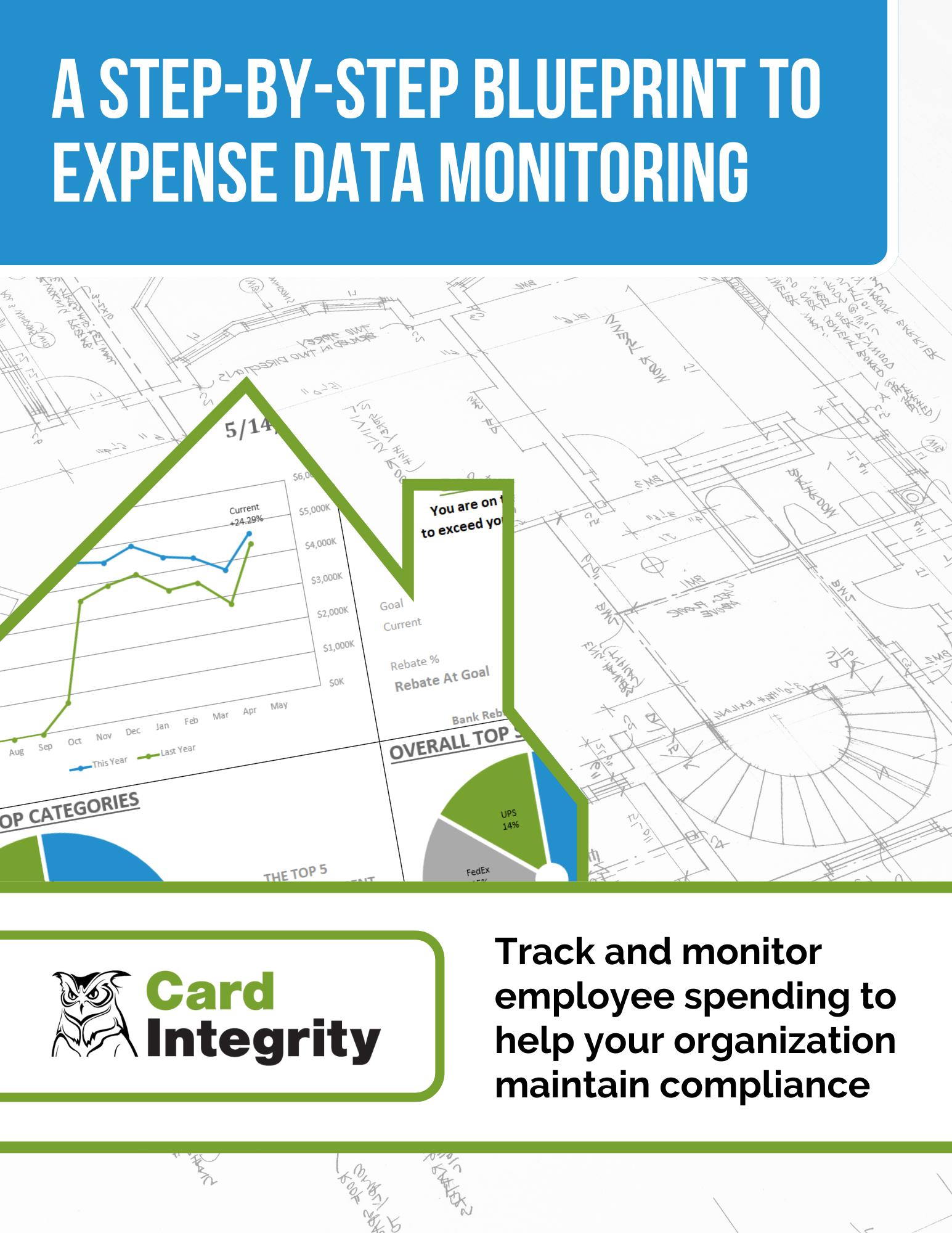 The front cover of Card Integrity's "Step-by-Step Blueprint to Expense Data Monitoring" eGuide.