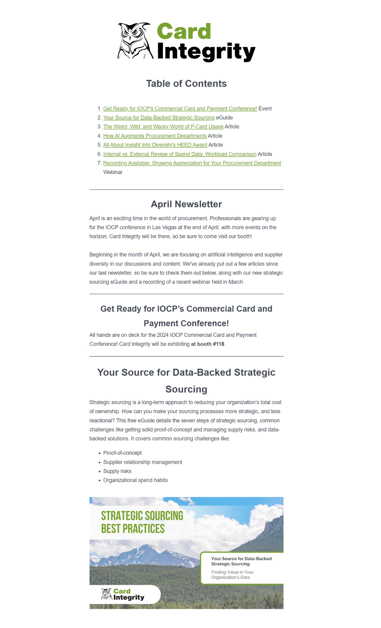 newsletter.pdf Sample screenshot of a Card Integrity Newsletter
